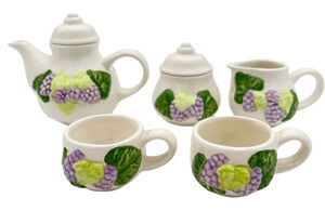 Mini Porcelain Teapot Cups Sugar Creamer Children's Dollhouse Vintage 70s